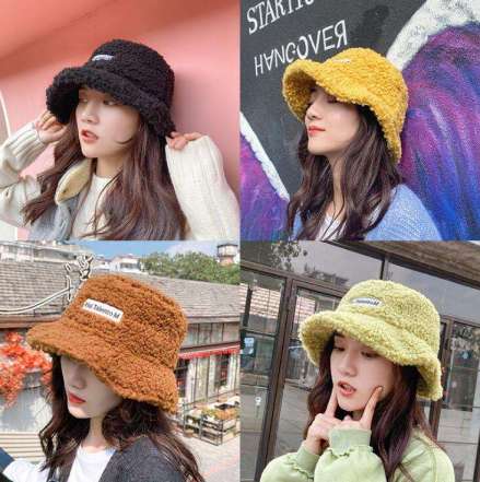 TOP sale Simple plush fashion basin cap warm hat winter ladies new lamb cashmere bucket hats with custom logo